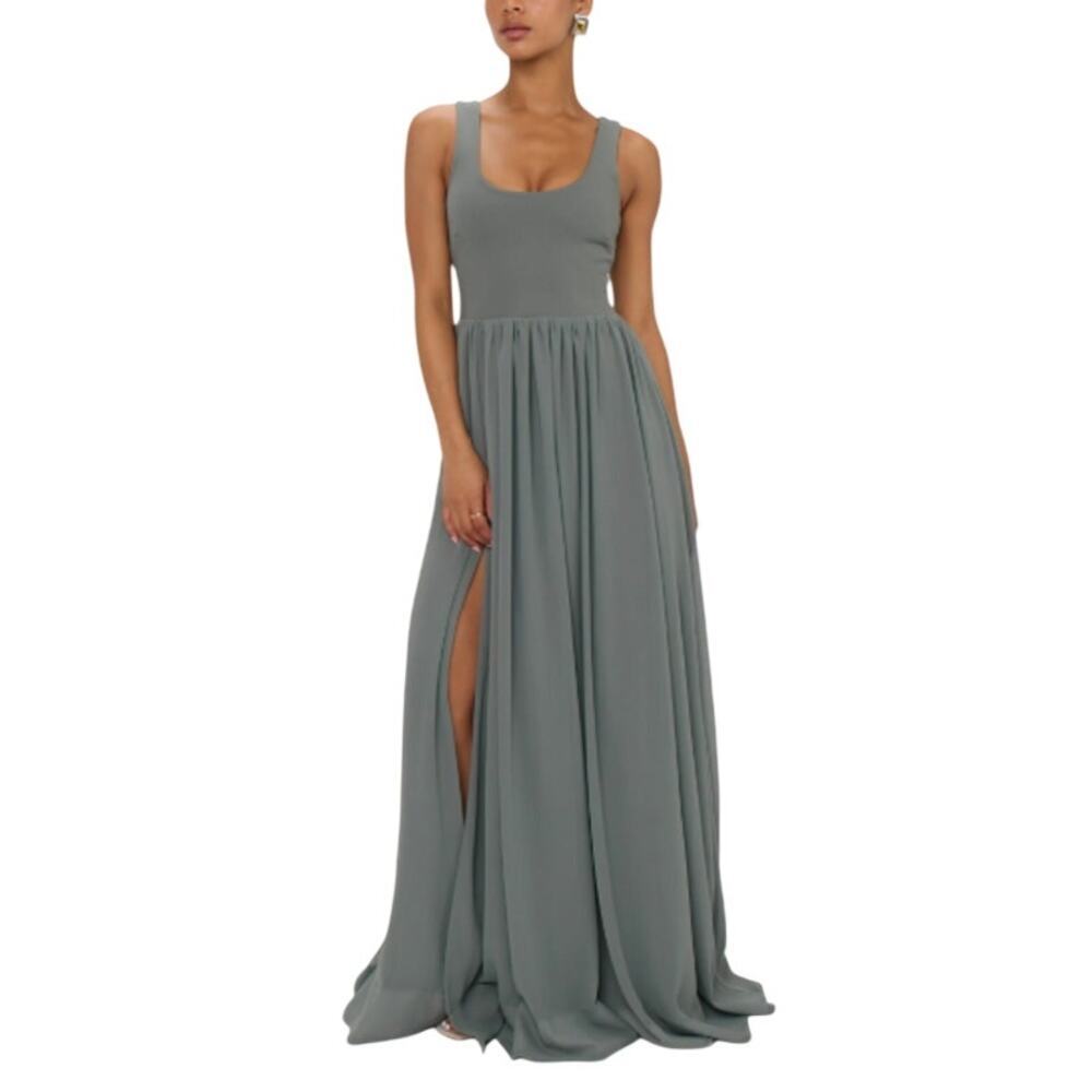 Show Me Your Mumu Deep Sage Chiffon Harper Maxi Dress Size M